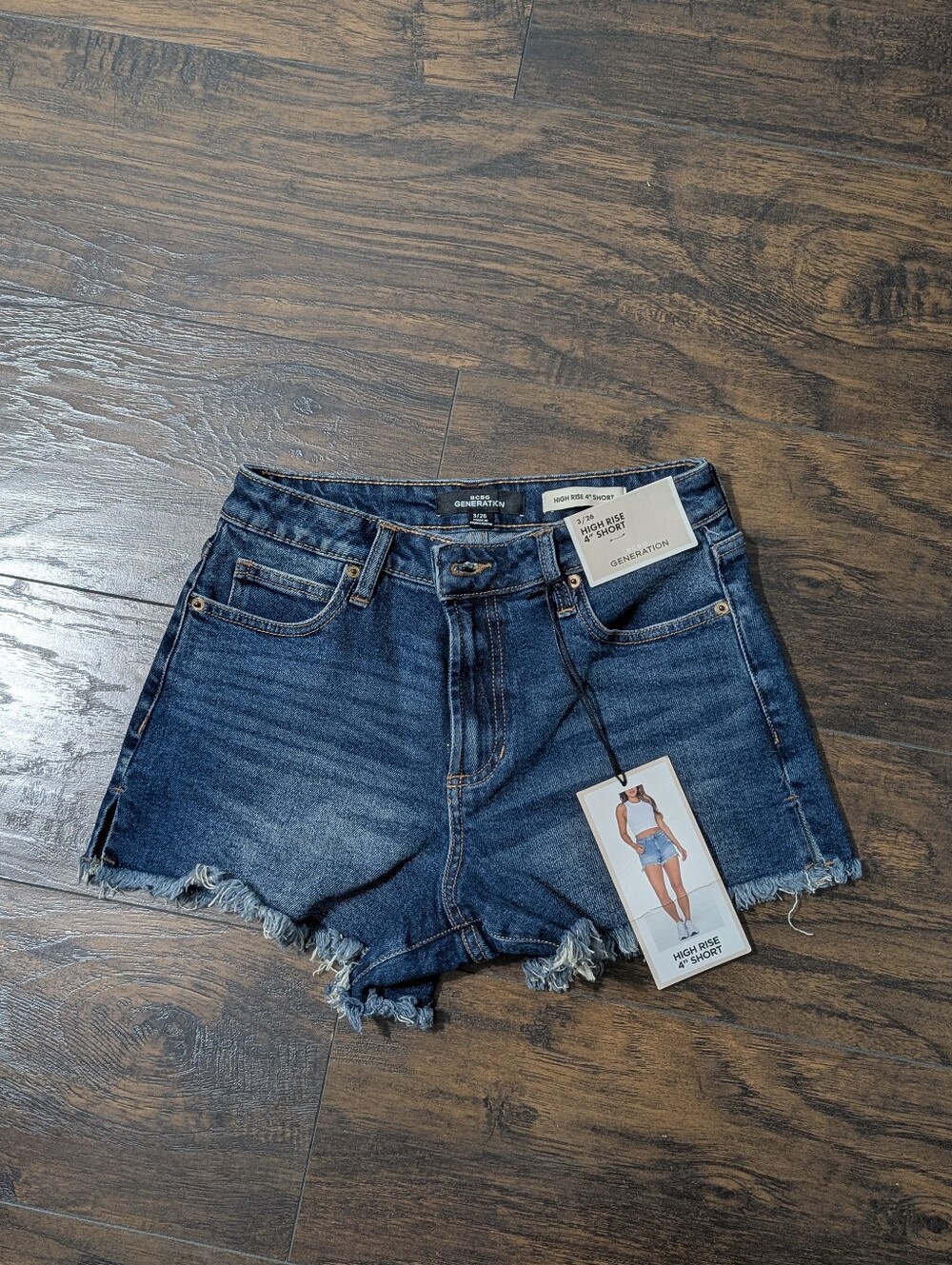 BCBG Dark Blue Distressed Denim High-Rise Women's Shorts